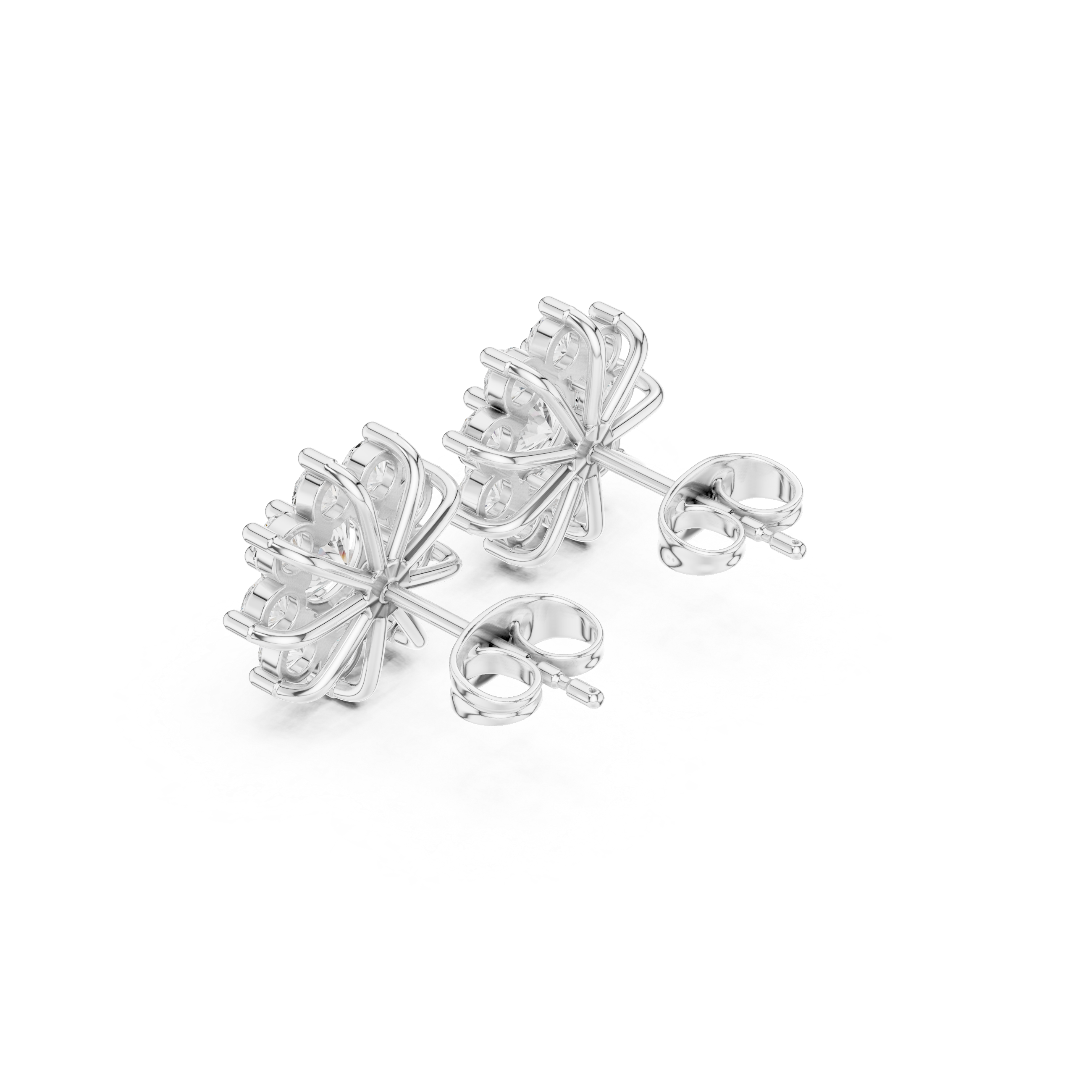 mozow x white gold halo moissanite earrings secure push back stud design