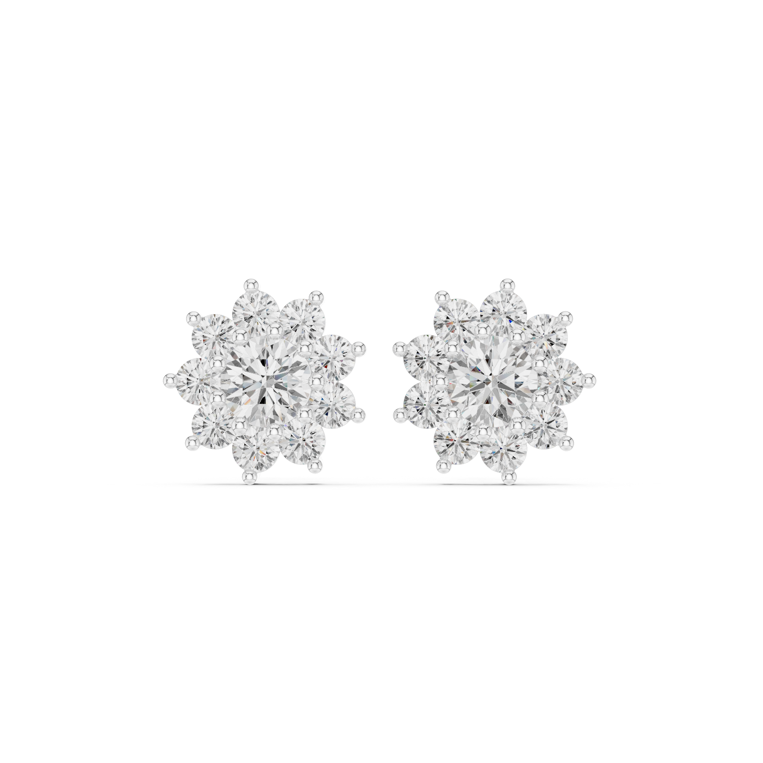 mozow x floral halo moissanite stud earrings white gold front view luxury sparkle