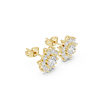 mozow x yellow gold halo moissanite earrings angled perspective sparkle