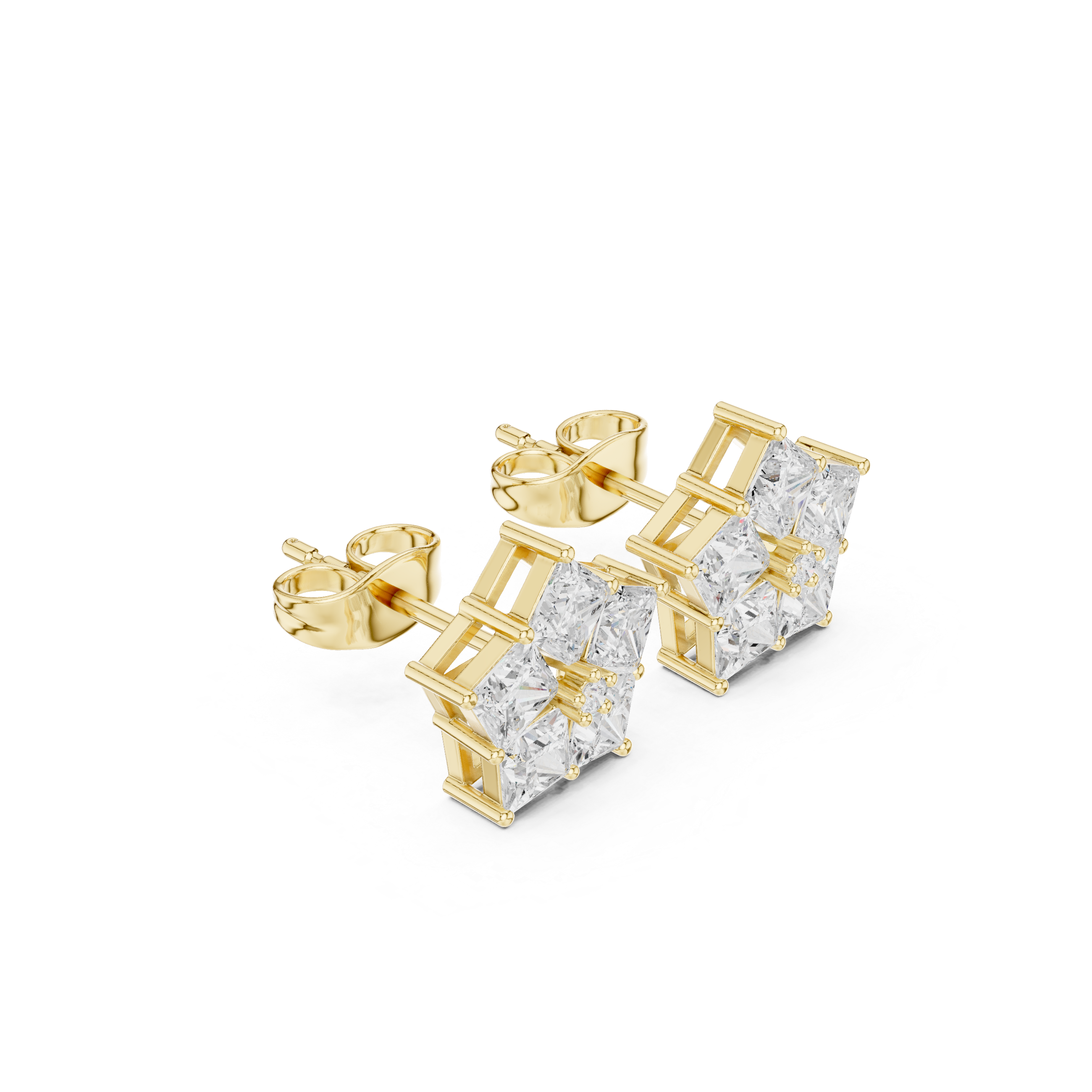 Yellow gold luxury star cluster earrings top angle