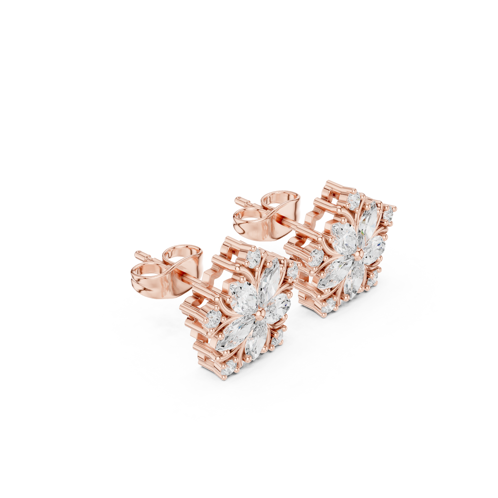 rose gold marquise petal moissanite earrings luxury top view