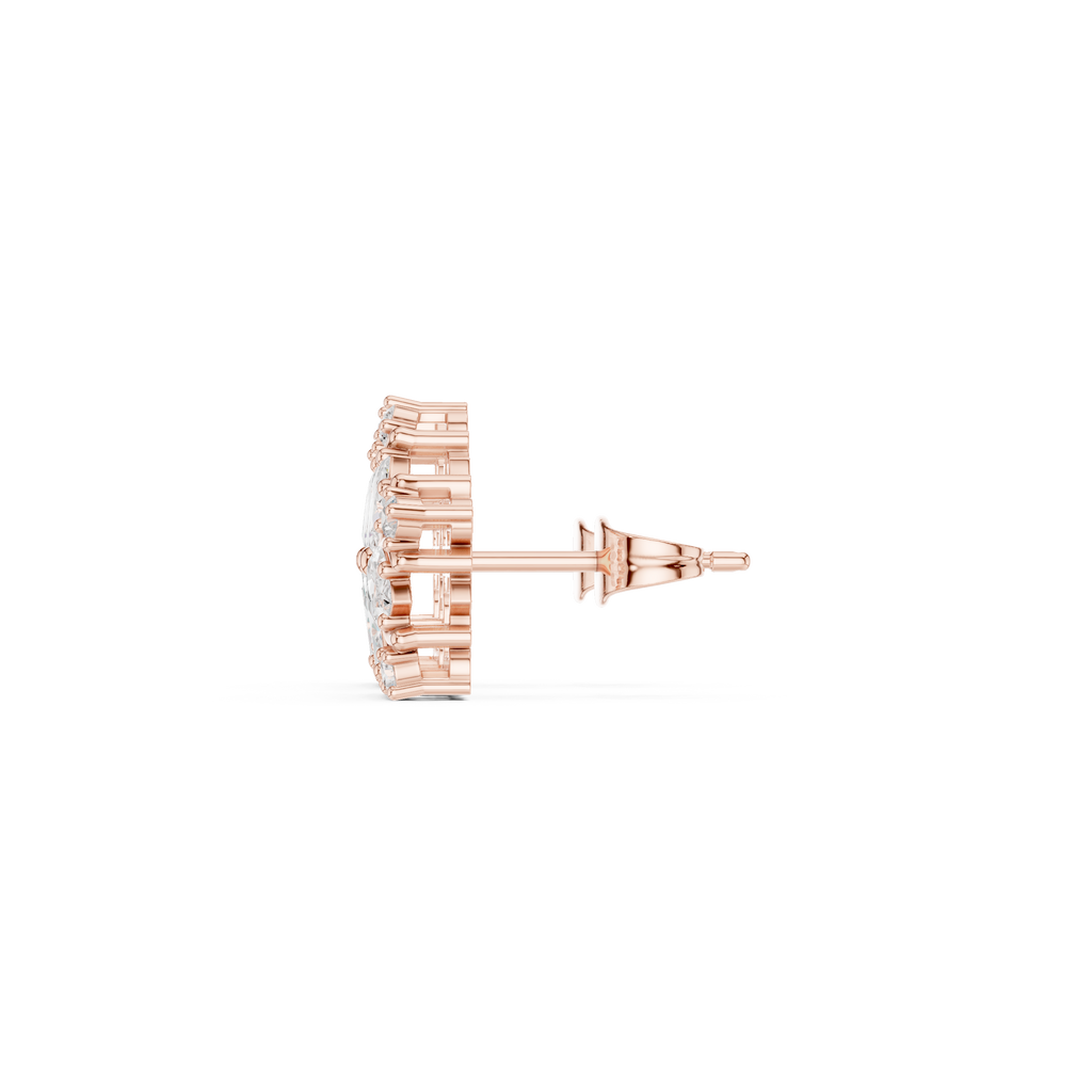 rose gold floral cluster moissanite earrings side view detail
