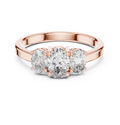 Mozow X three stone oval moissanite engagement ring in rose gold front view