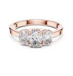 Mozow X three stone oval moissanite engagement ring in rose gold front view