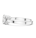 White gold oval three stone engagement ring prong setting side profile