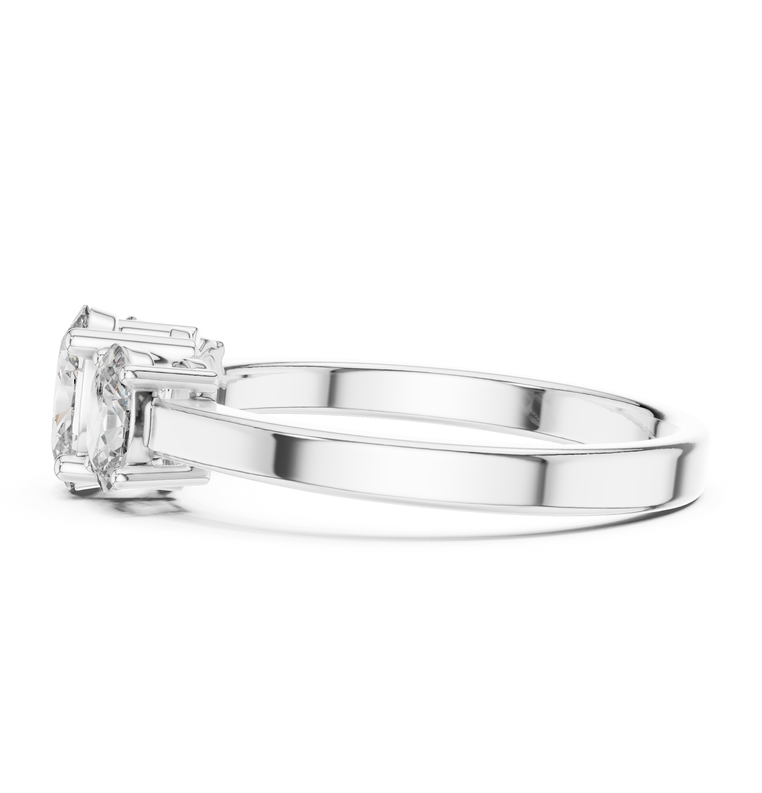 White gold oval three stone engagement ring prong setting side profile