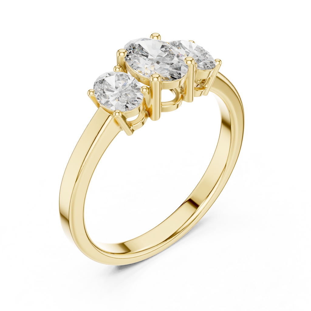 Angled yellow gold oval engagement ring past present future design