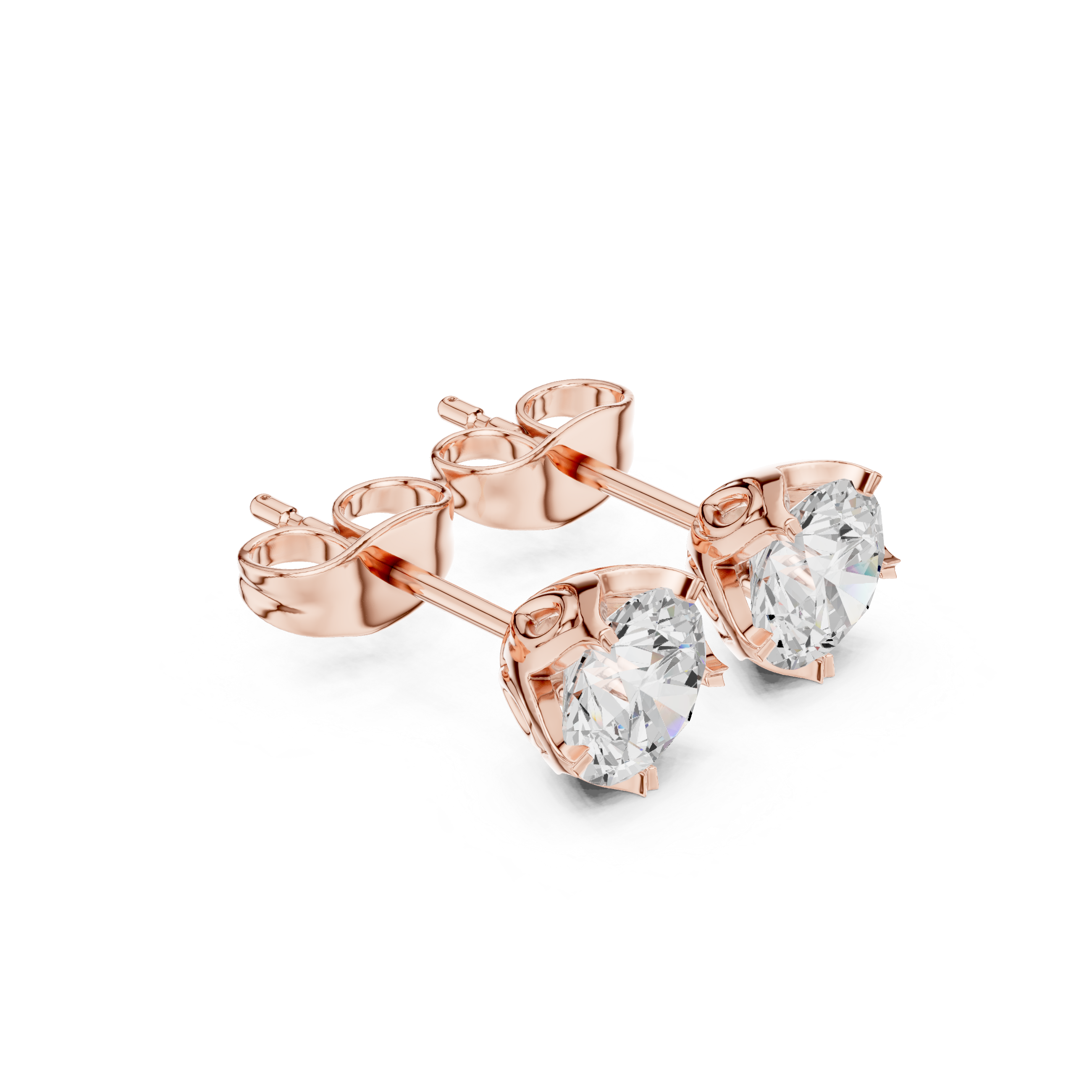 rose gold flower inspired moissanite stud earrings top angle
