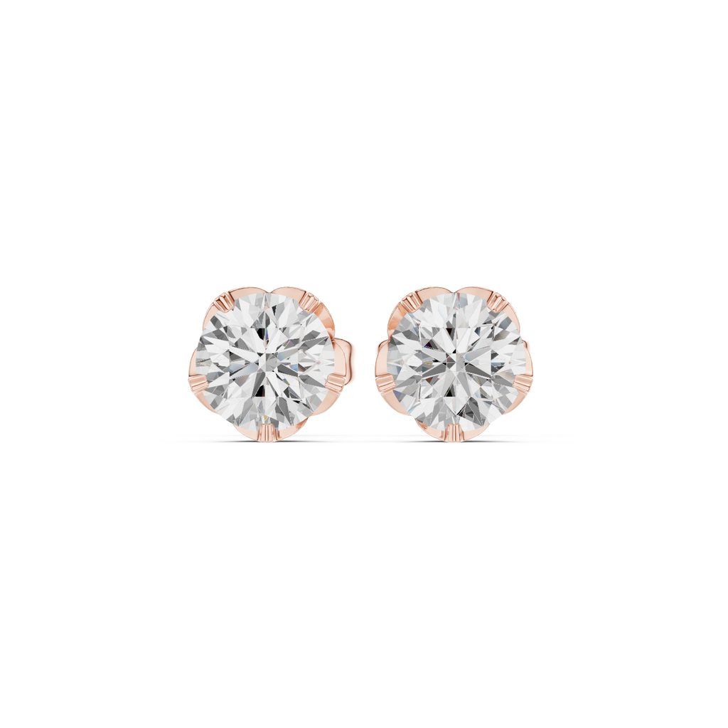 rose gold lotus moissanite stud earrings front view sparkle
