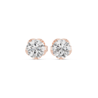 rose gold lotus moissanite stud earrings front view sparkle
