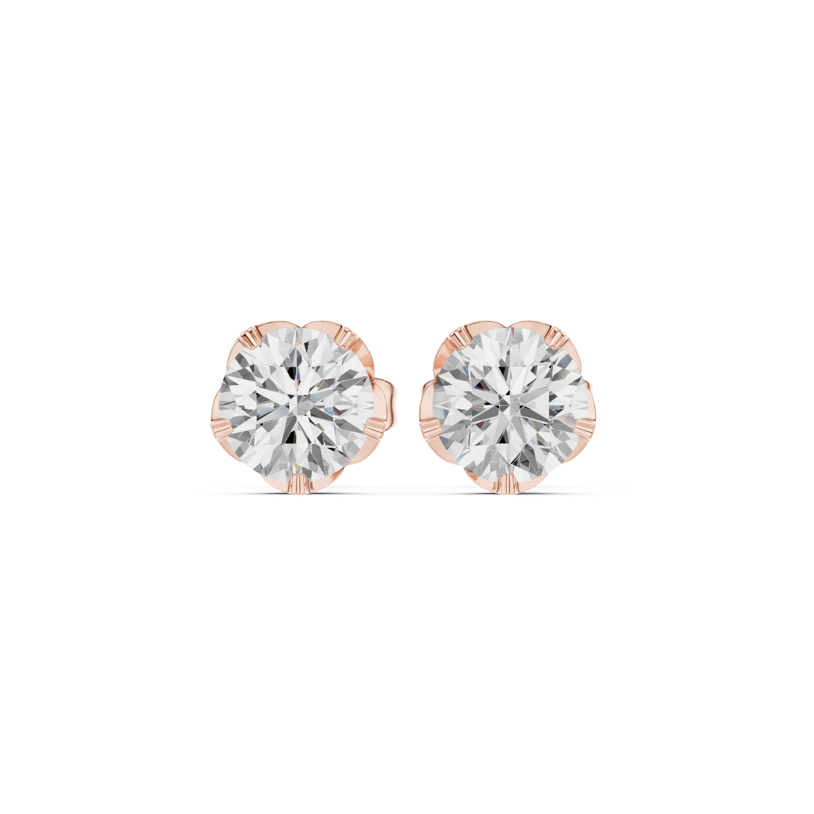 rose gold lotus moissanite stud earrings front view sparkle
