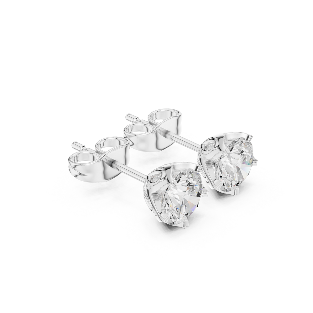 white gold round moissanite lotus earrings detailed top view