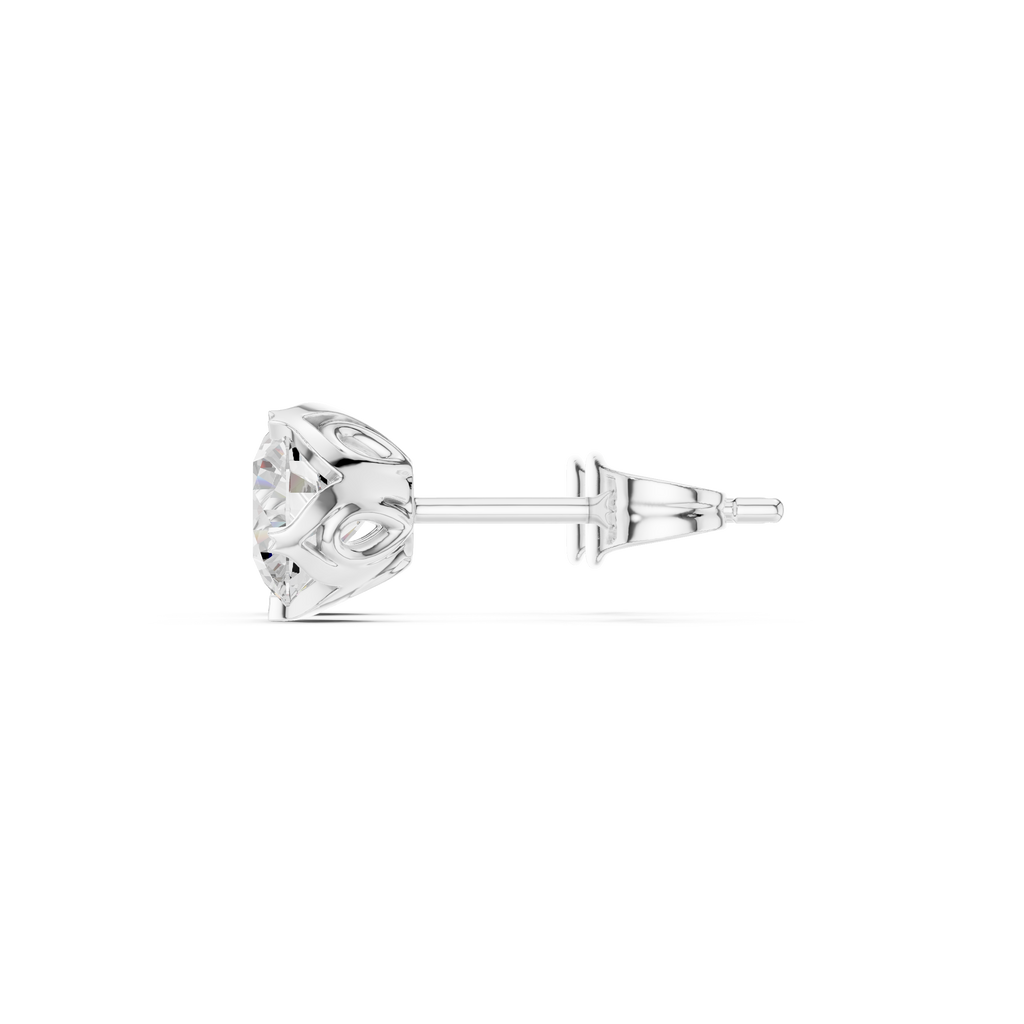 white gold lotus solitaire moissanite stud earrings side angle
