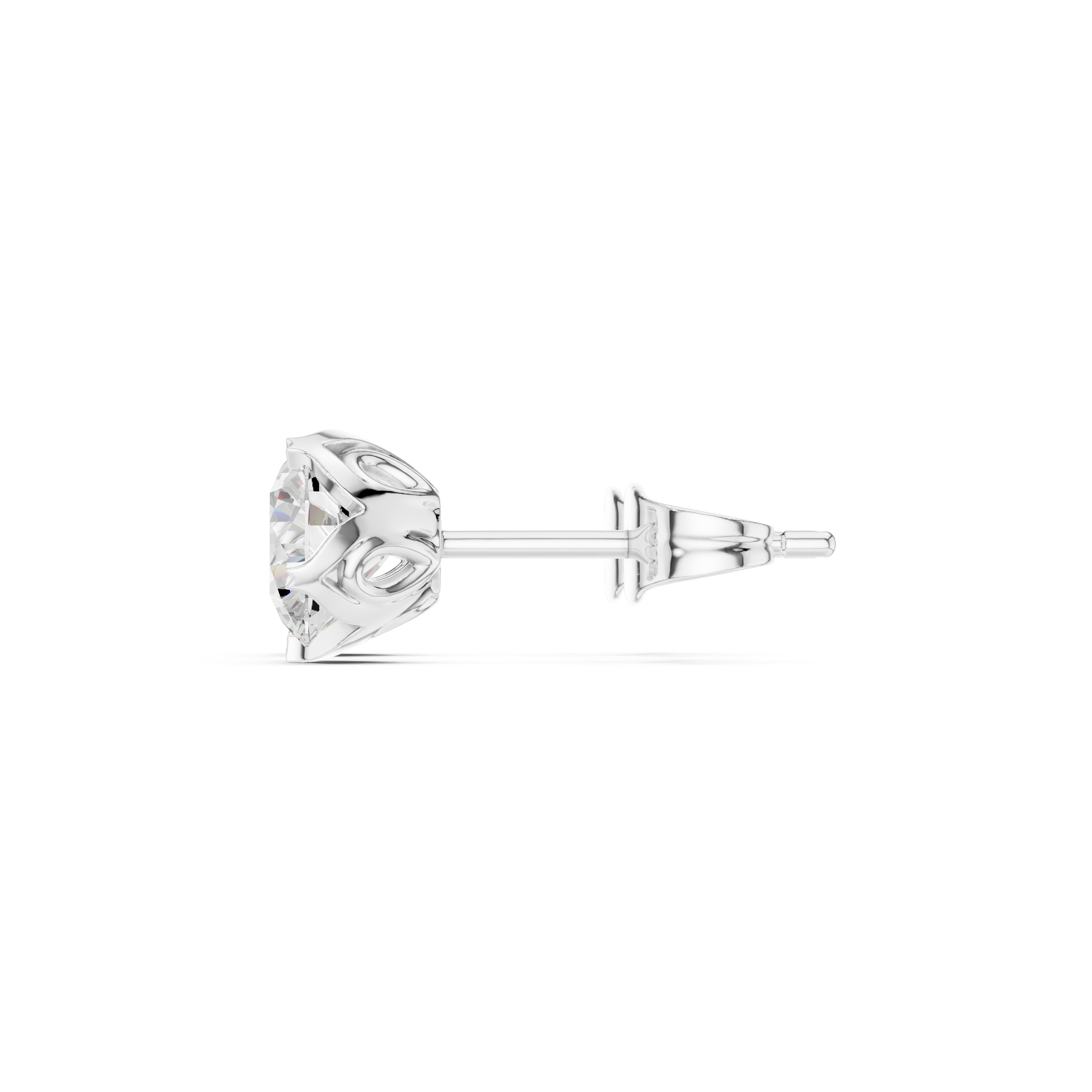 white gold lotus solitaire moissanite stud earrings side angle
