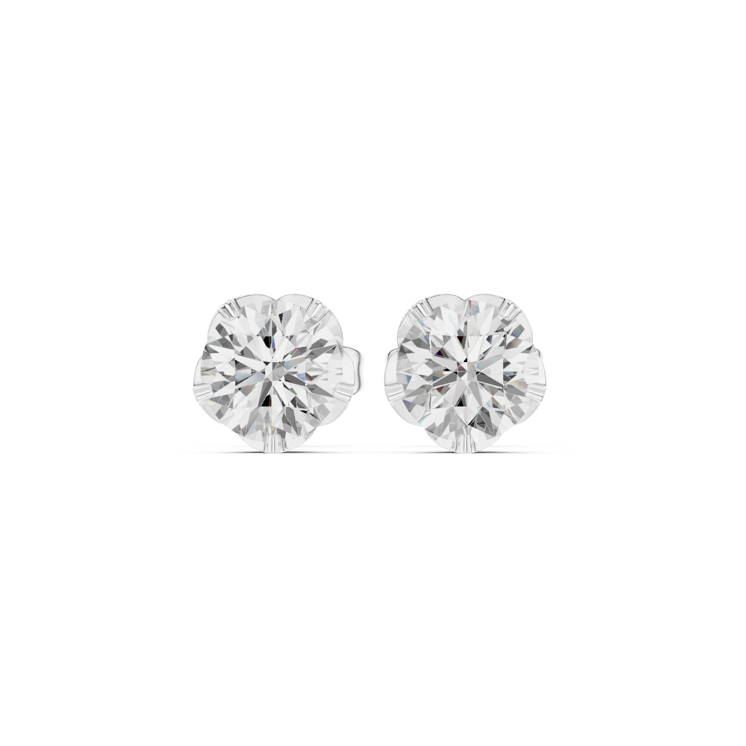 white gold round lotus moissanite stud earrings front view
