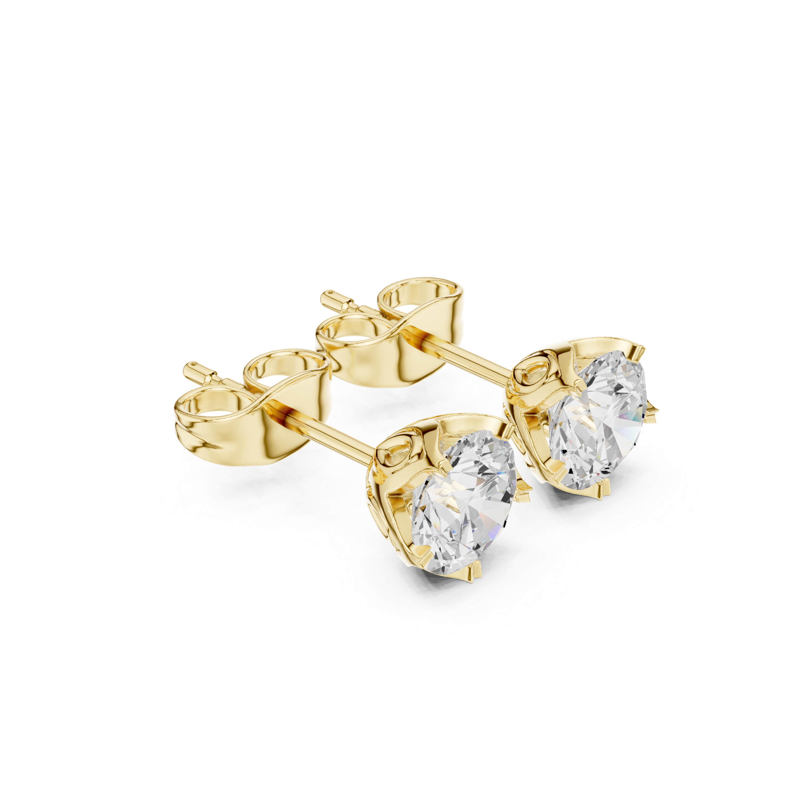 yellow gold round moissanite flower stud earrings top view
