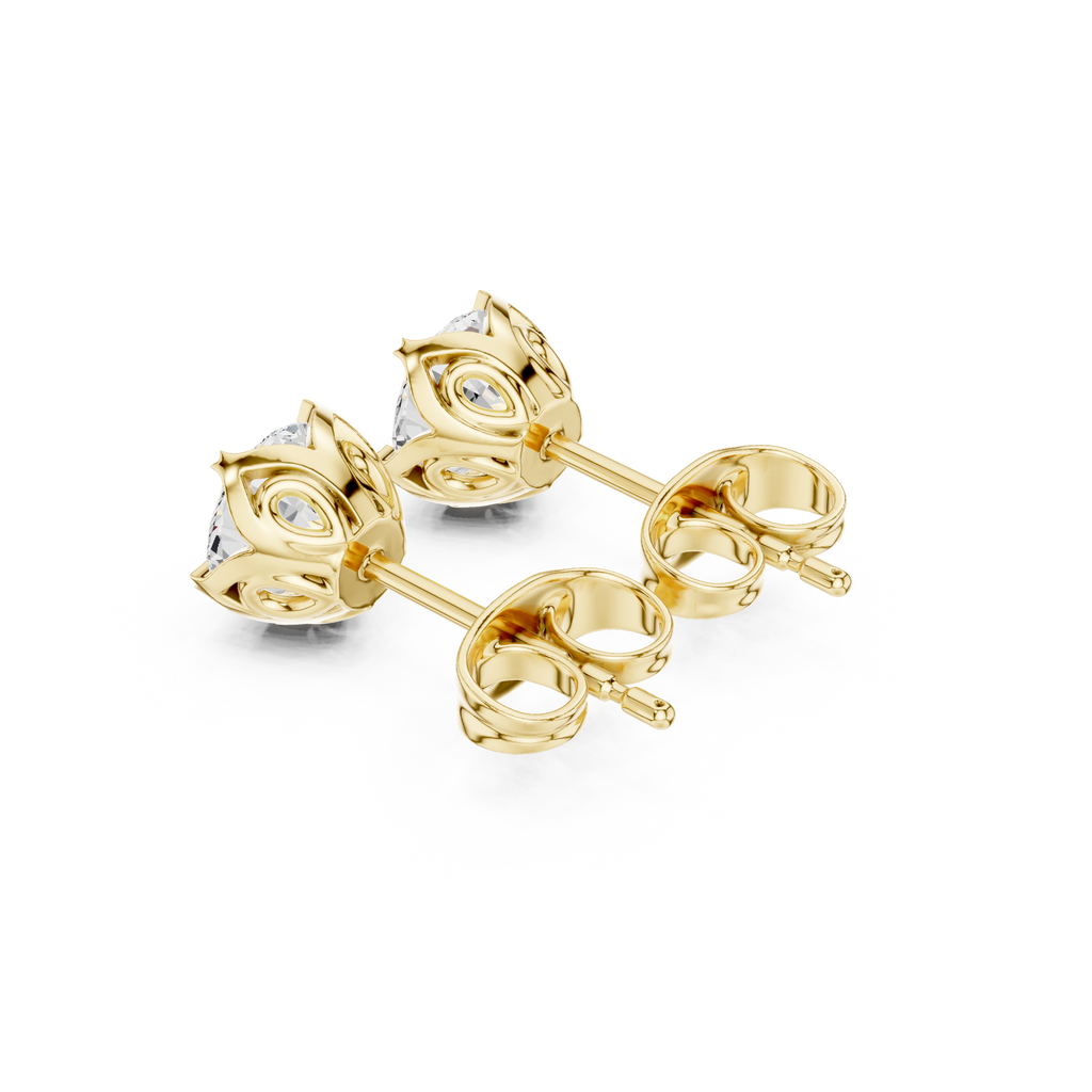 yellow gold classic lotus moissanite stud earrings product shot