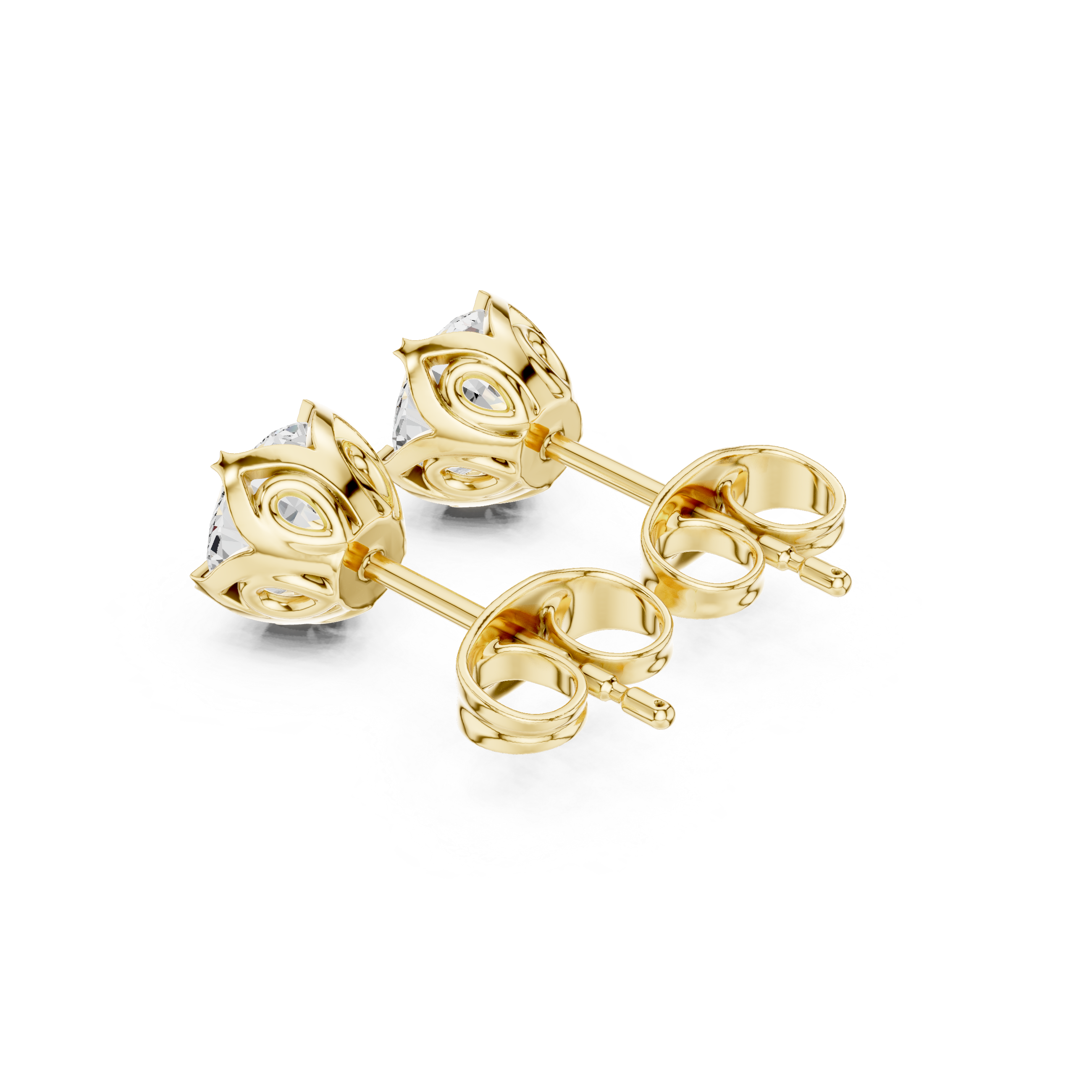 yellow gold classic lotus moissanite stud earrings product shot