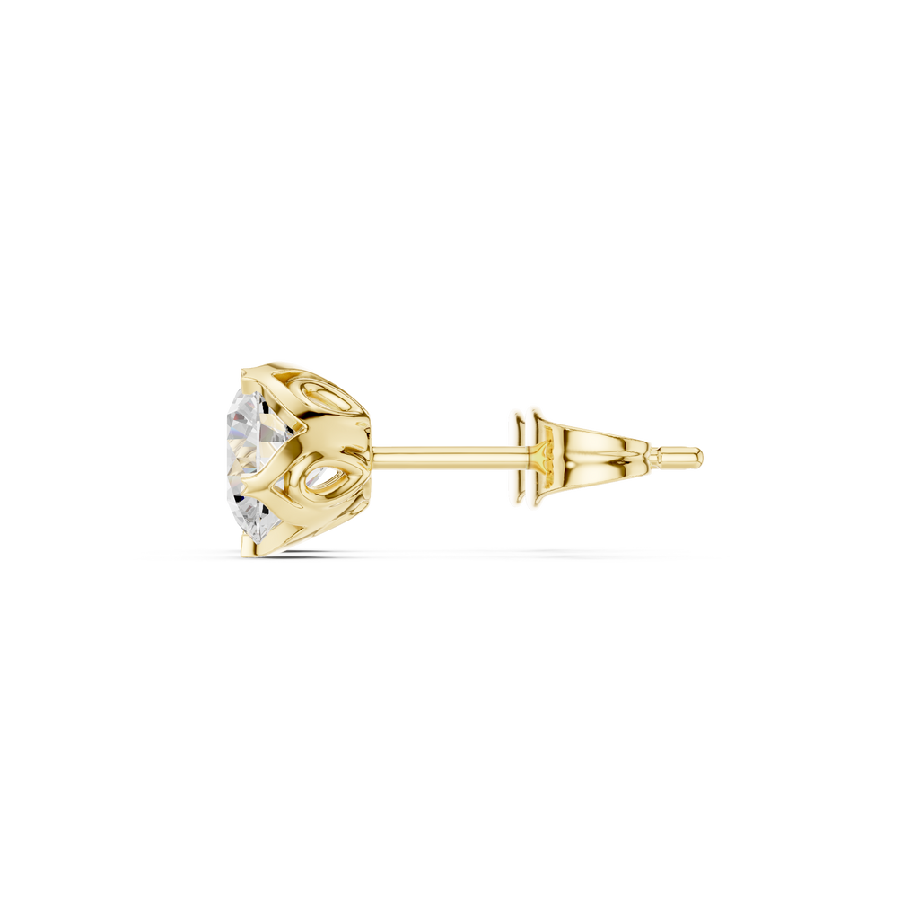 yellow gold solitaire lotus moissanite earrings side profile
