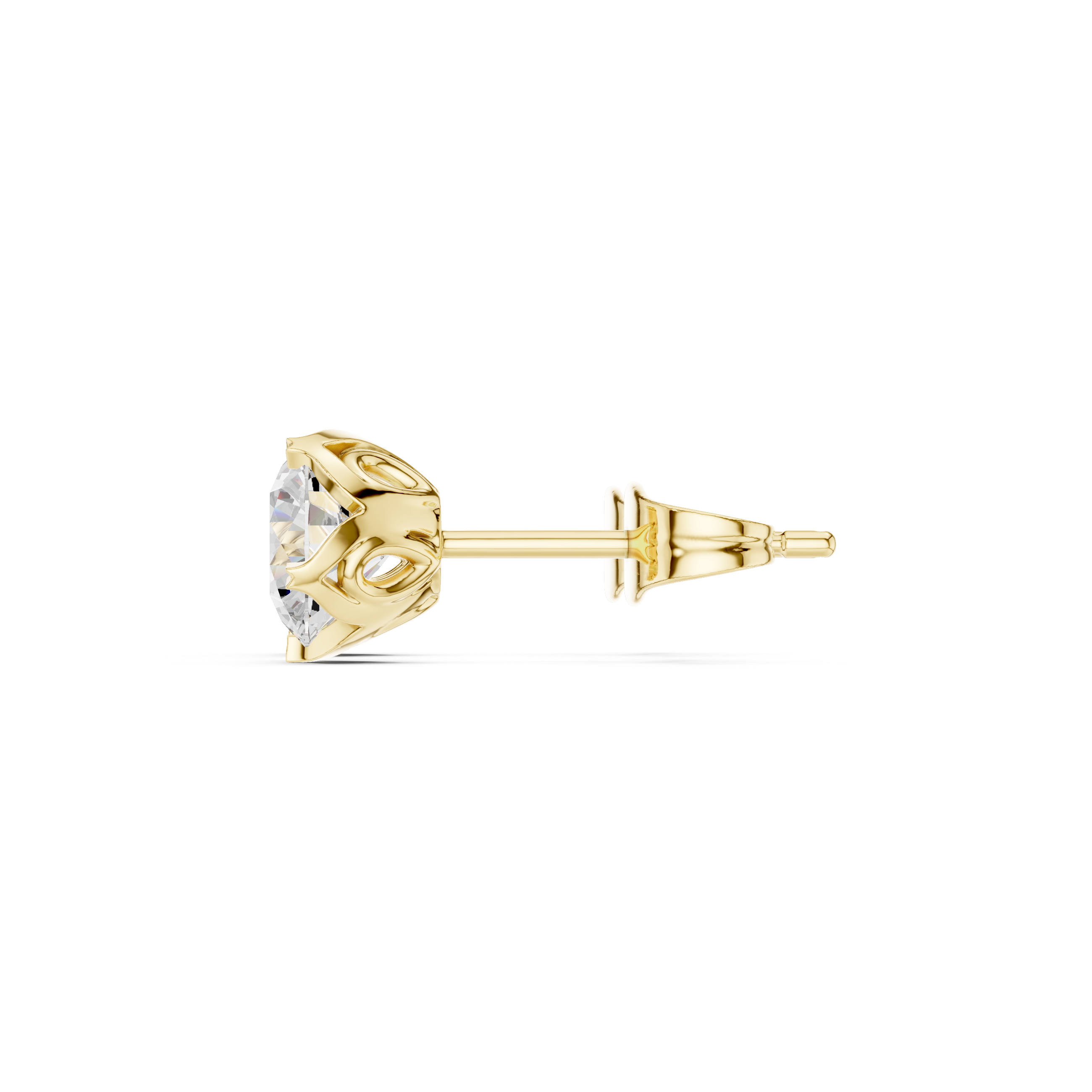 yellow gold solitaire lotus moissanite earrings side profile
