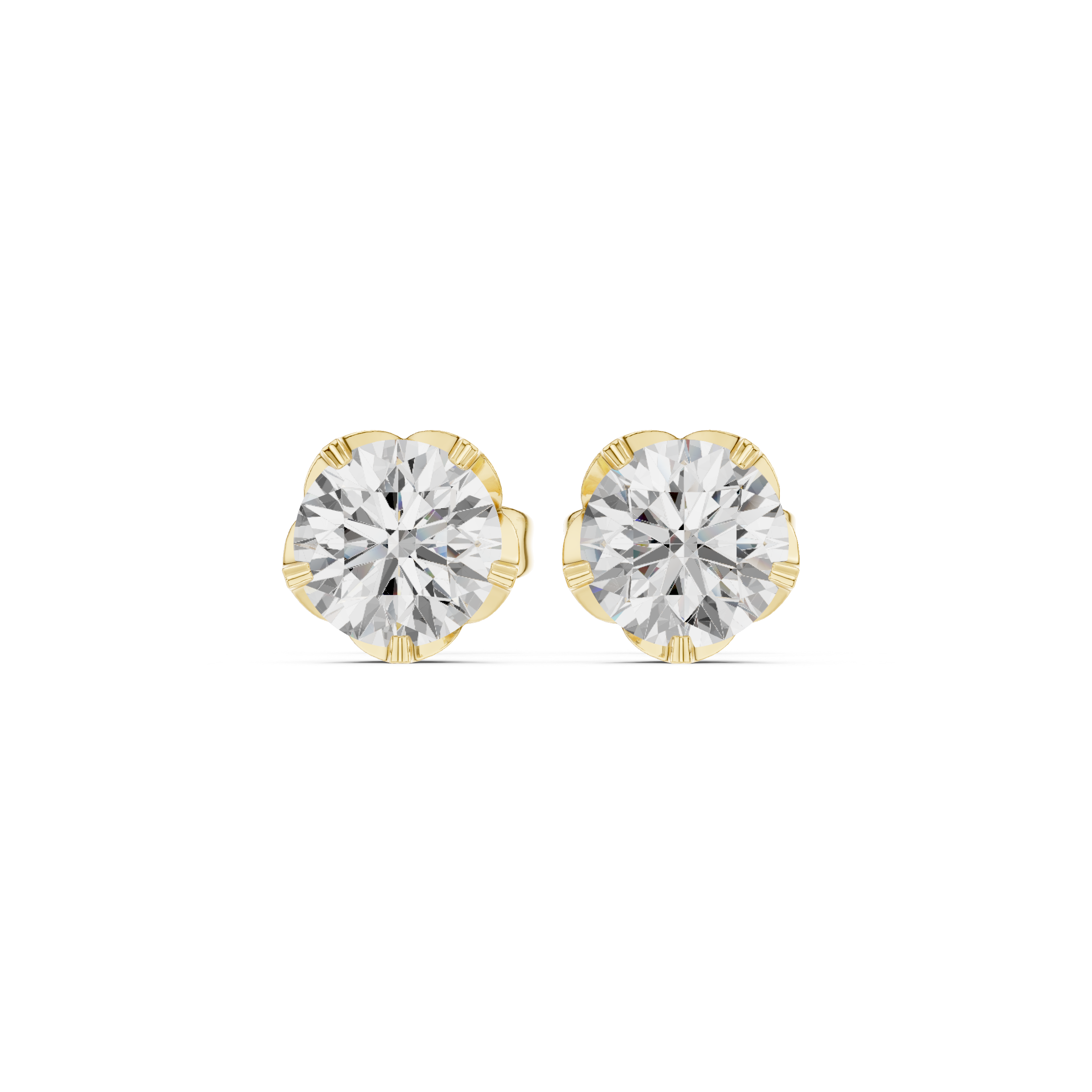 yellow gold lotus round moissanite stud earrings front angle
