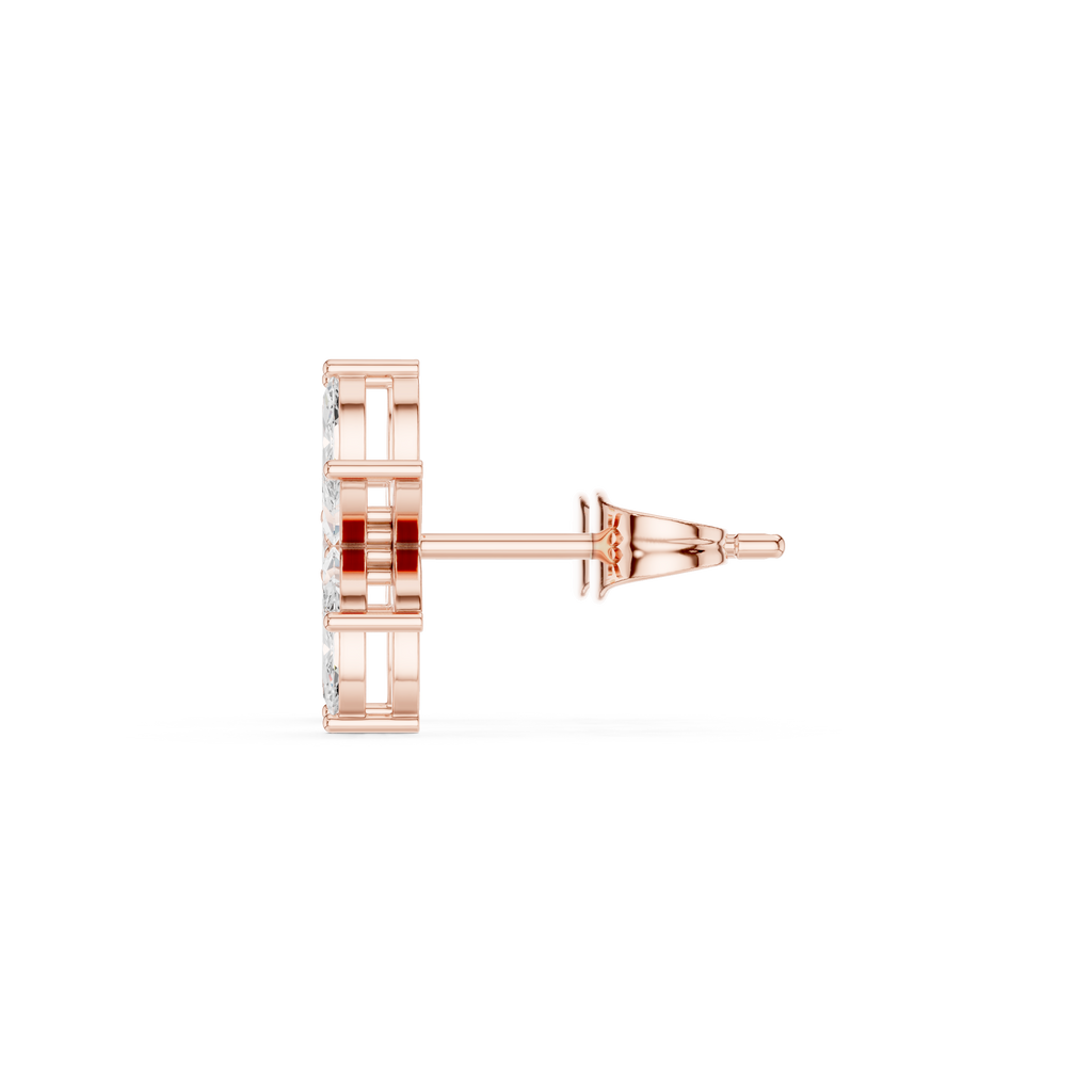 Side profile rose gold moissanite cluster stud earrings
