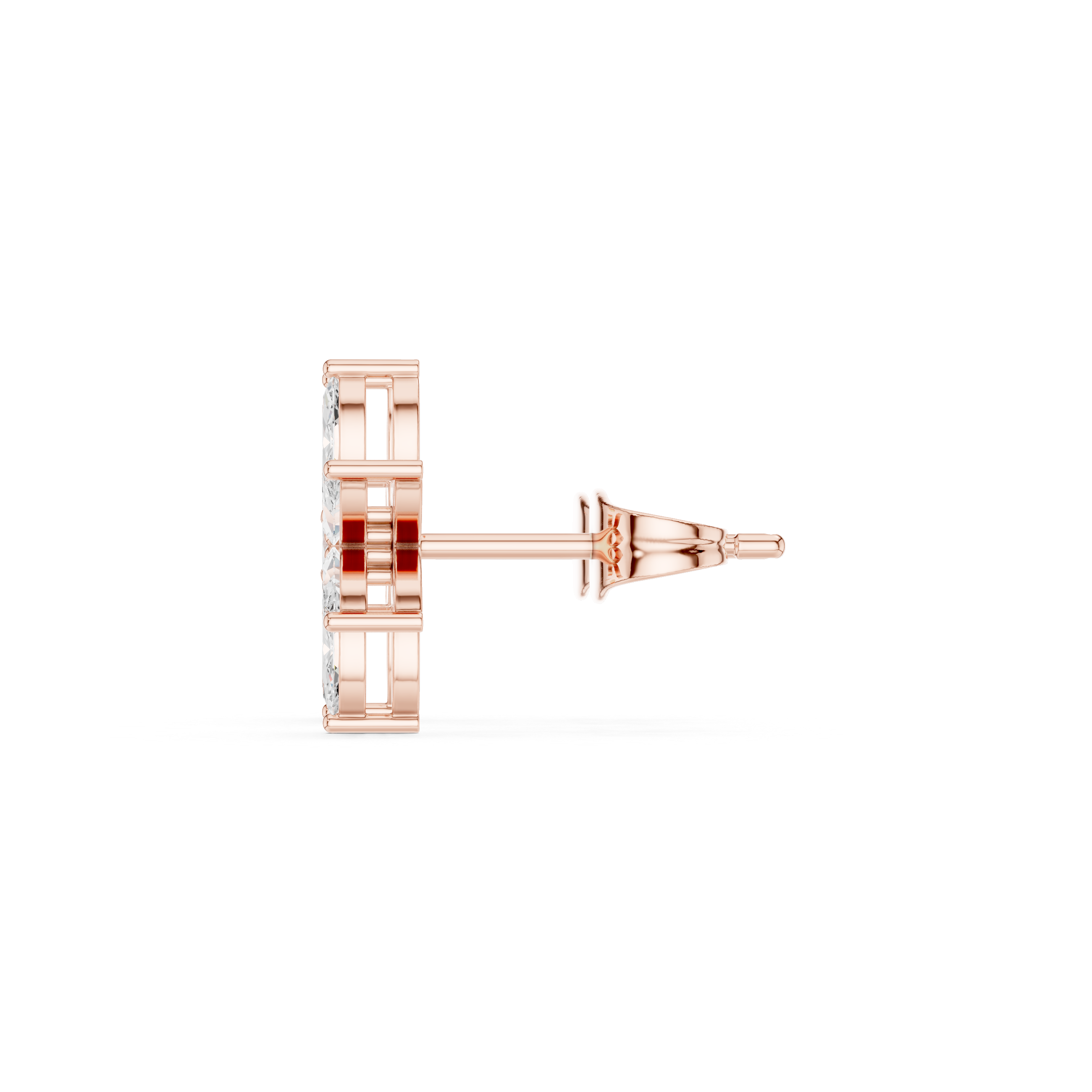 Side profile rose gold moissanite cluster stud earrings
