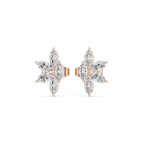 Front angle rose gold floral moissanite stud earrings
