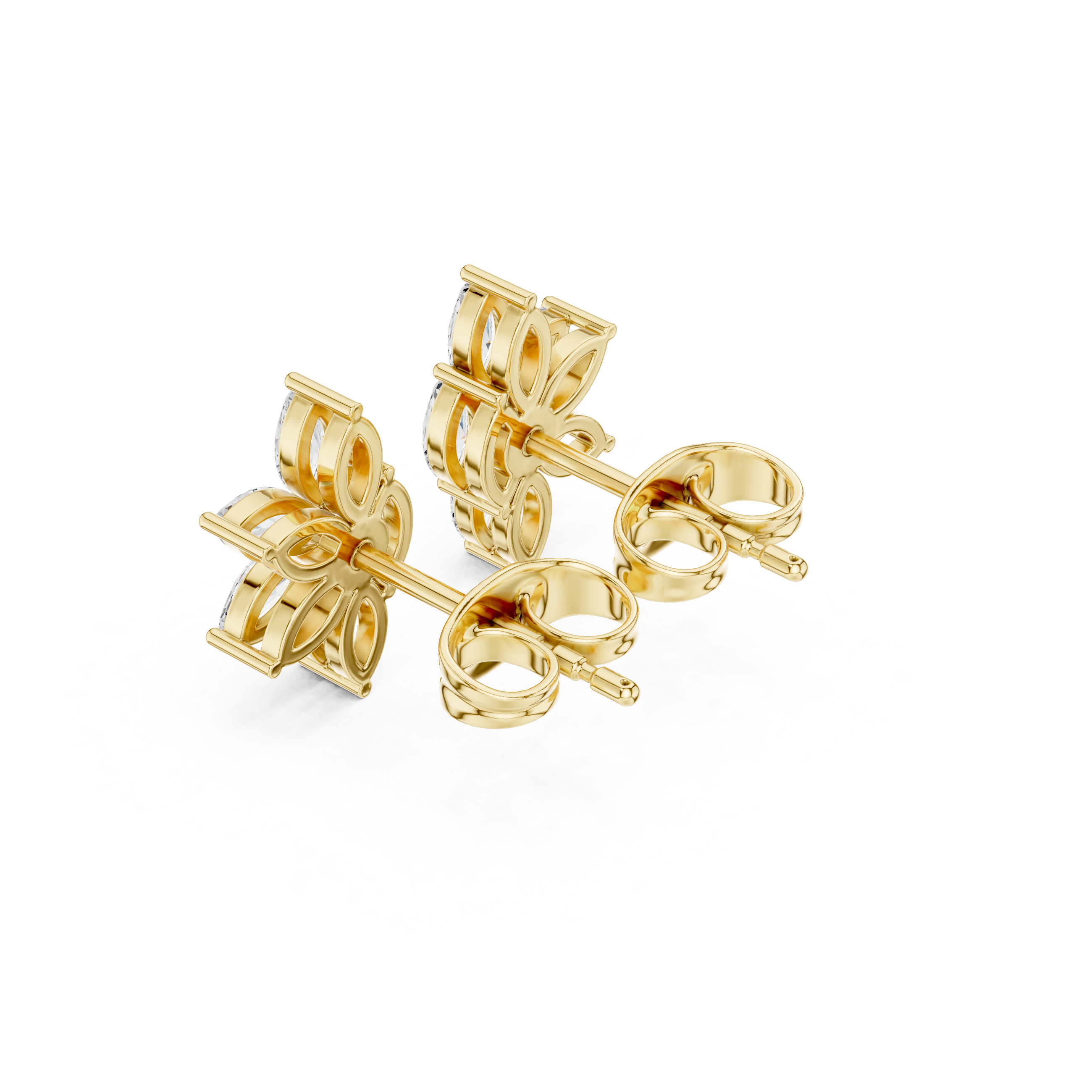 Yellow gold moissanite floral luxury stud earrings
