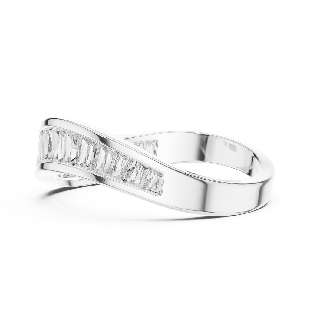 Gold ring with diamond accents on a white background