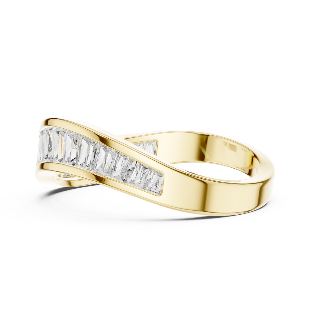 modern curved moissanite band ring yellow gold side view