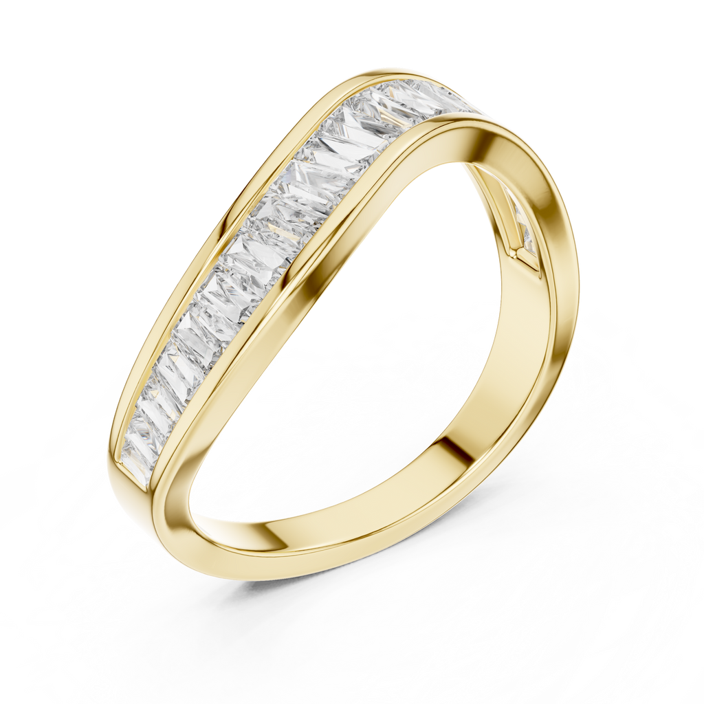 elegant minimalist moissanite band yellow gold top view