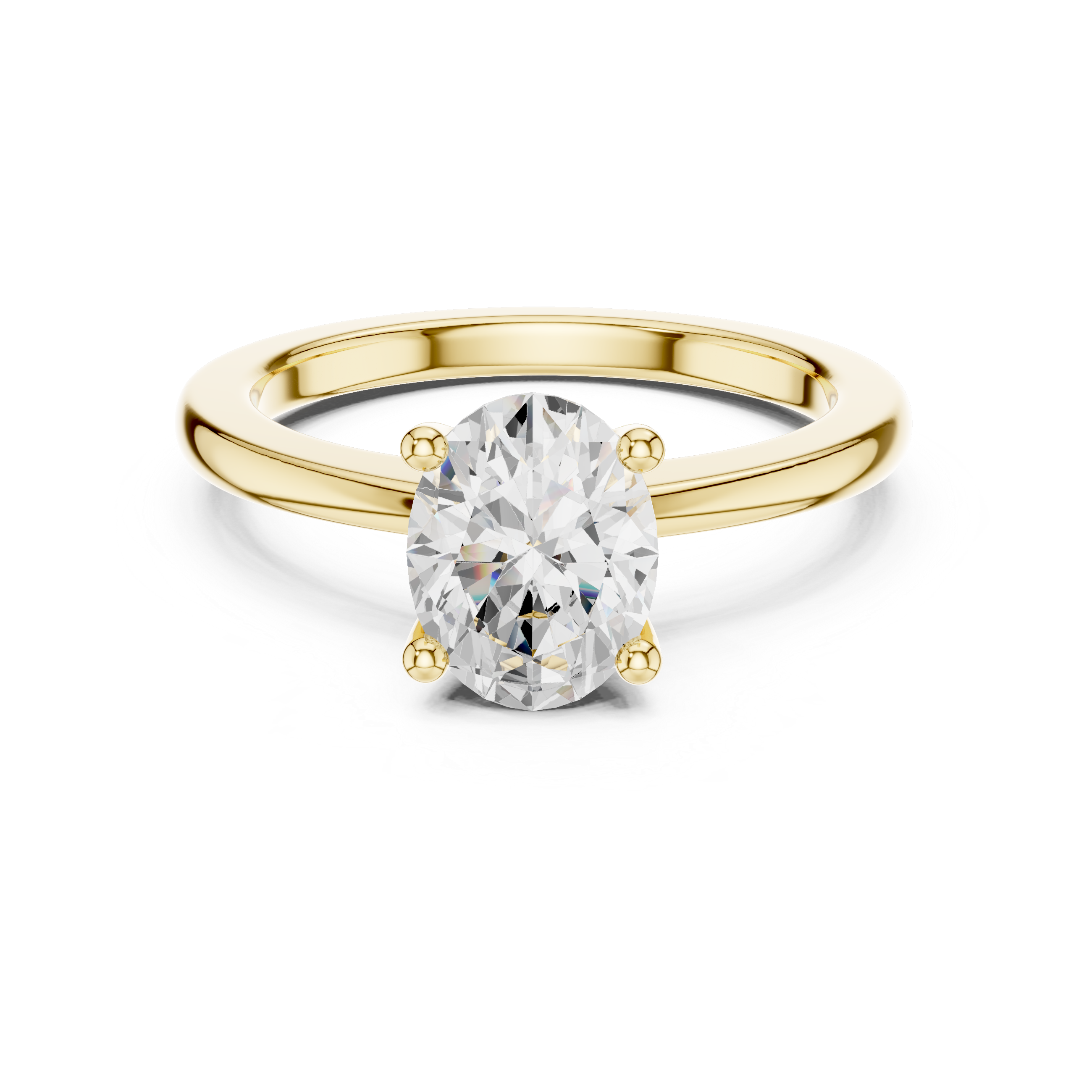 Front View: Yellow gold oval cut engagement ring with timeless solitaire design
