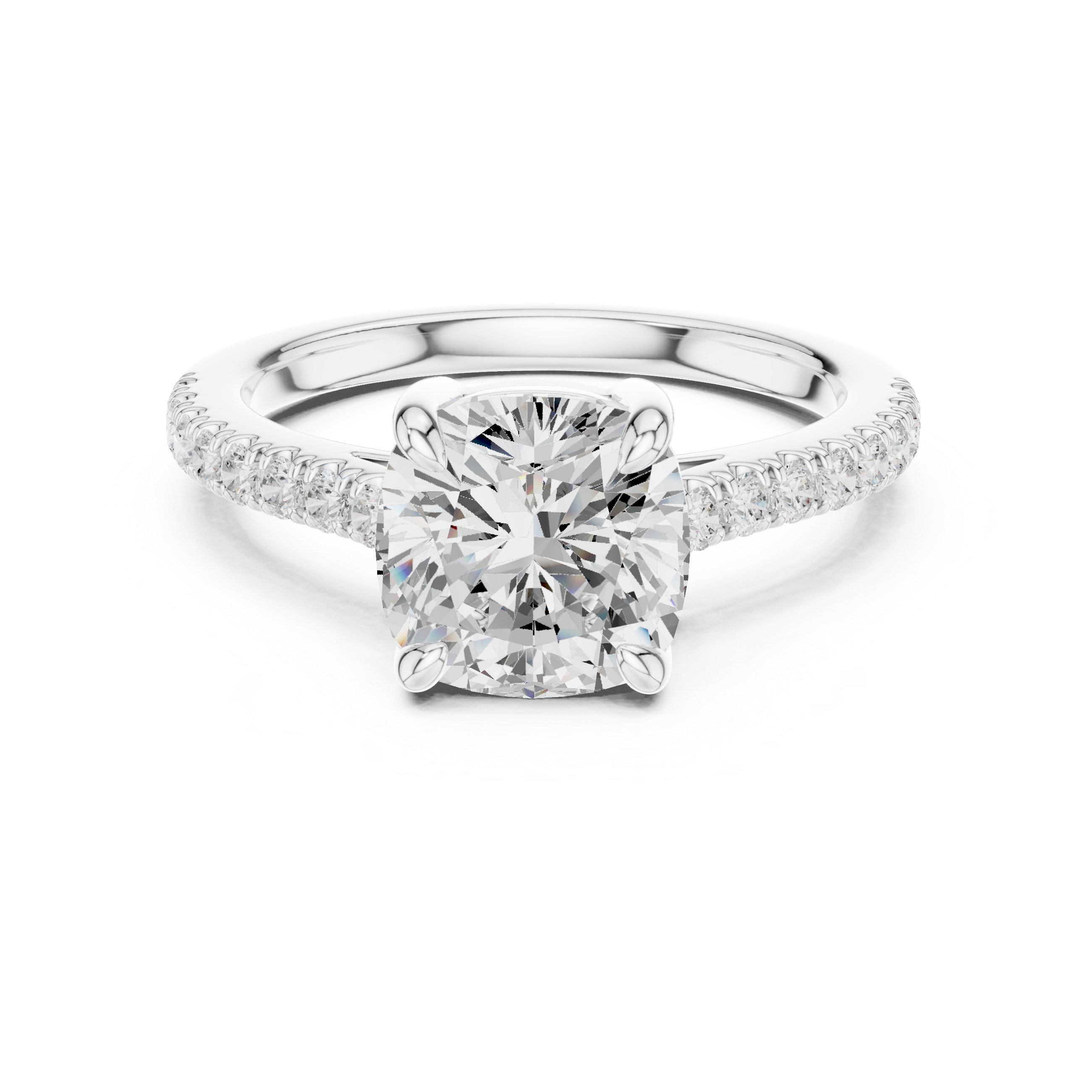 Mozow X 2.00 CT cushion cut moissanite engagement ring in white gold front view