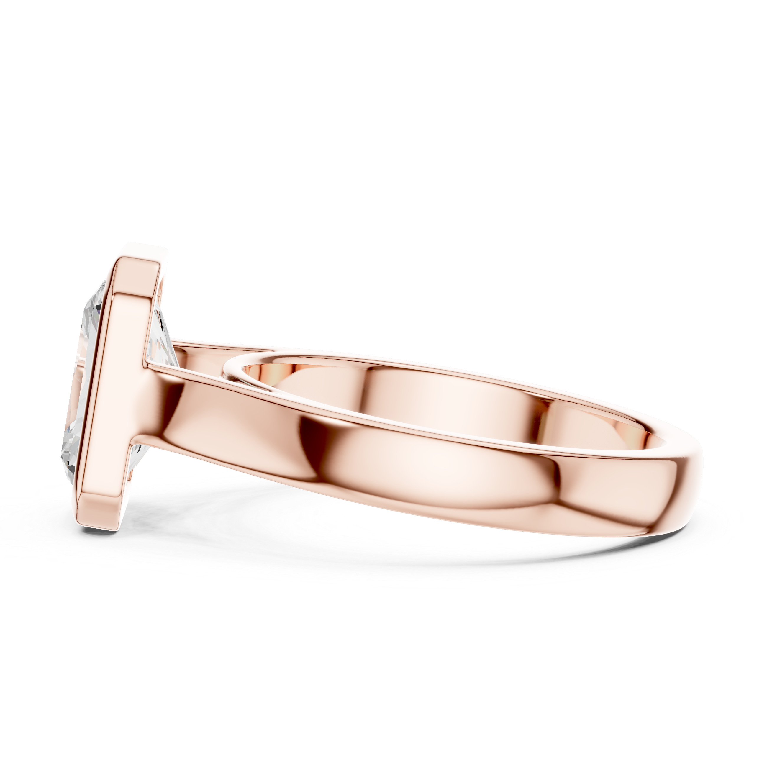 Rose gold bezel men’s ring displaying wide band thickness and polished detailing