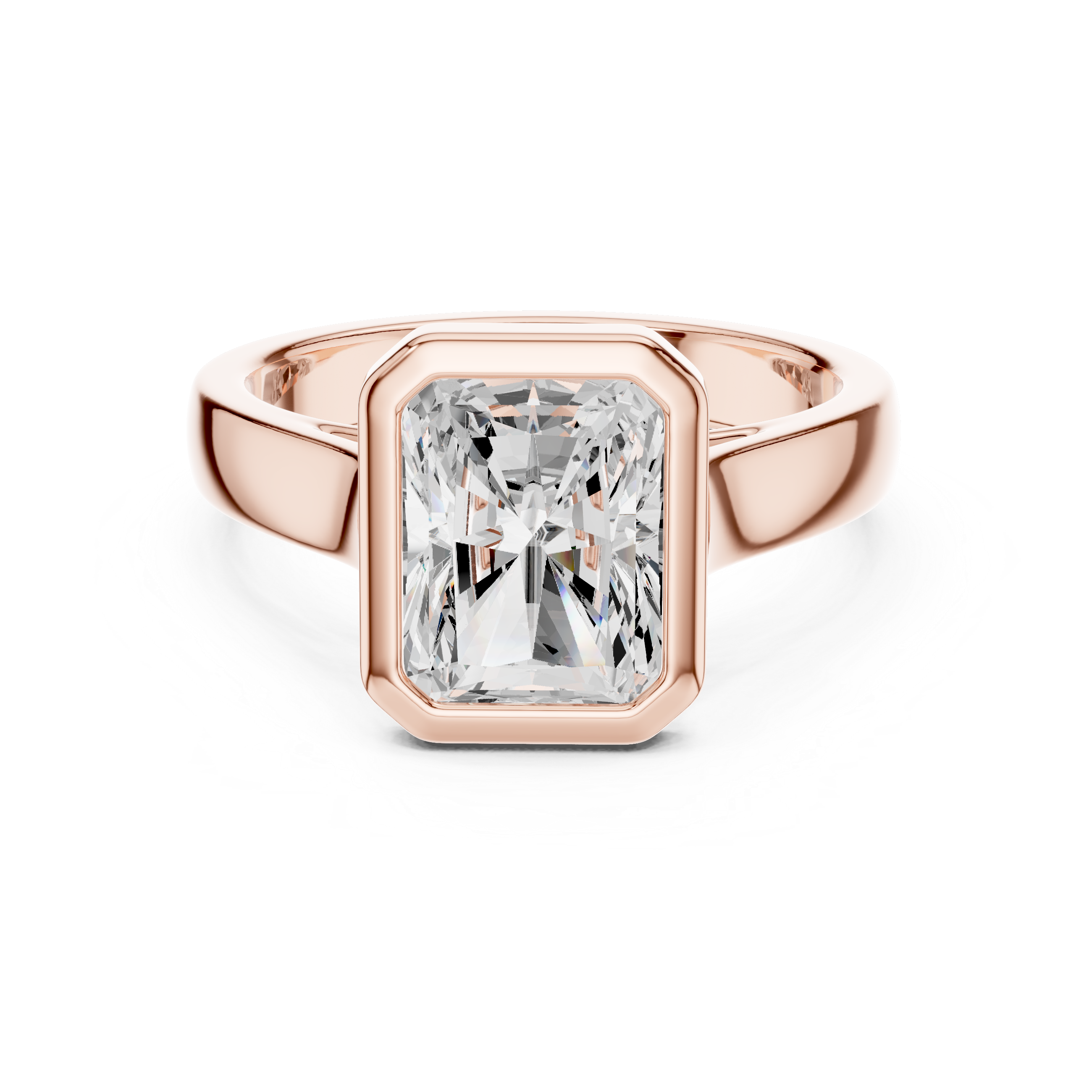 Rose gold radiant cut men’s ring with elegant bezel setting and contemporary style