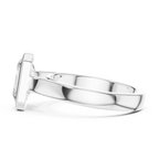 Modern white gold men’s statement ring featuring architectural edges and polished band