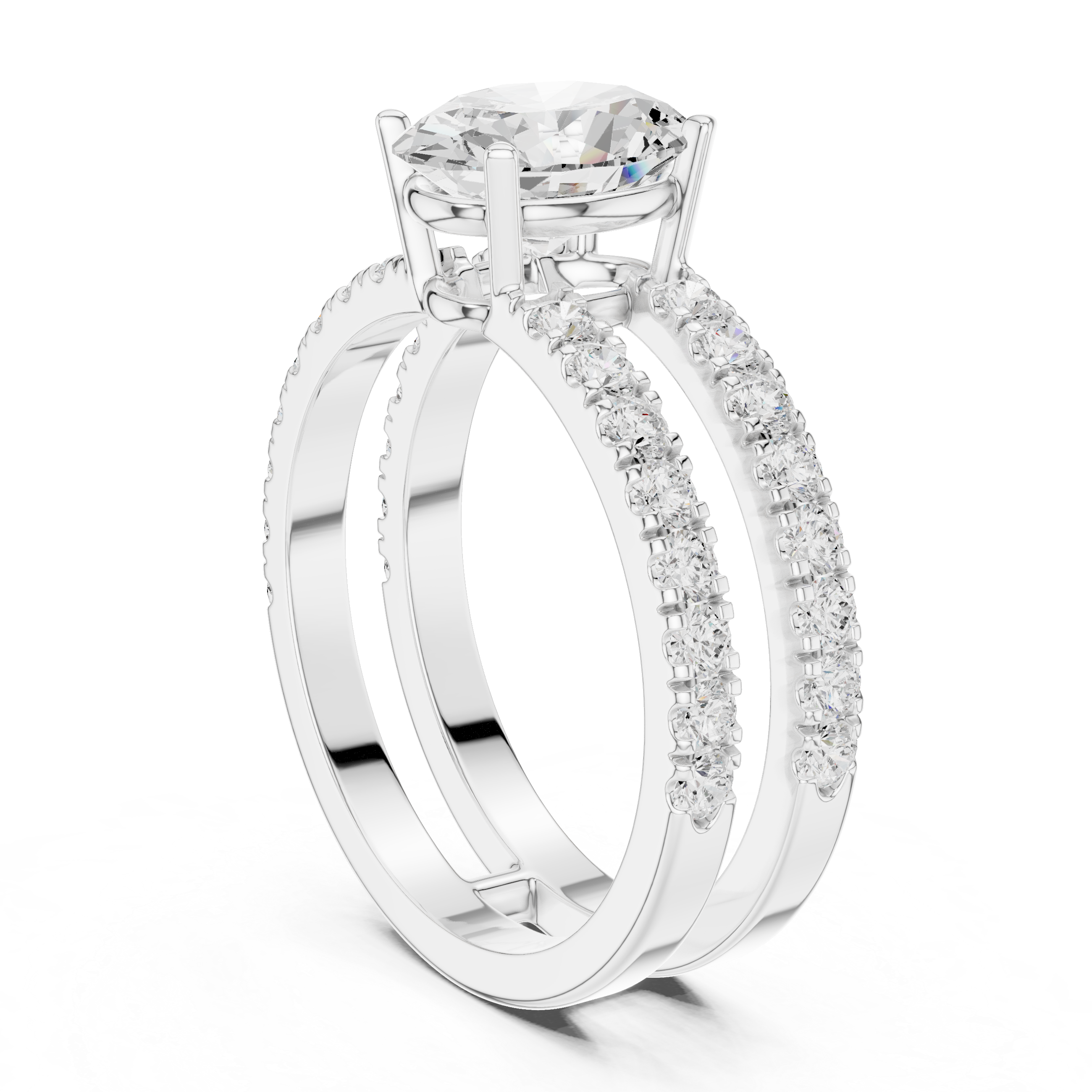 white gold oval ring angled view contemporary luxury