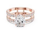rose gold oval moissanite ring front view split band design