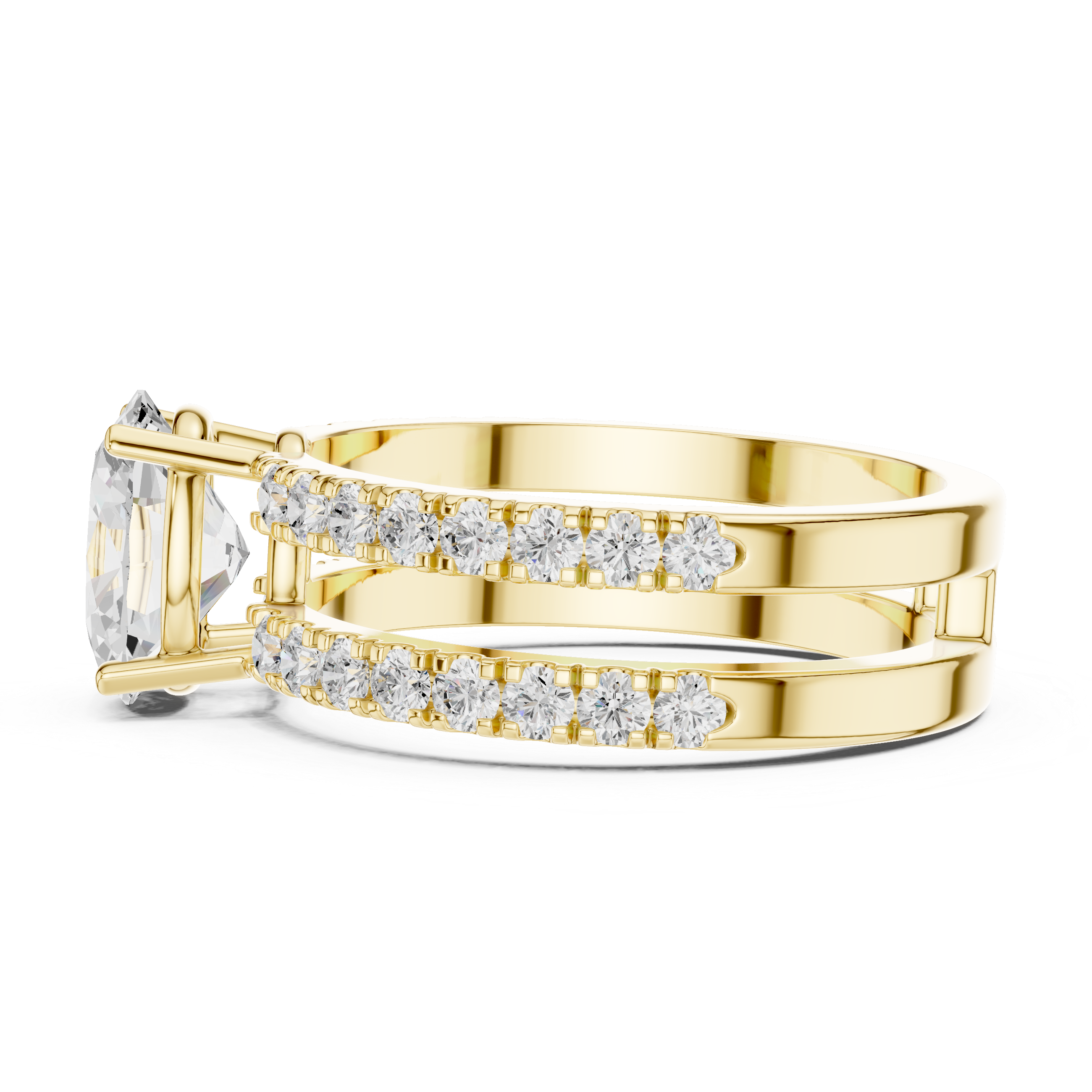 yellow gold split band ring side view refined structure