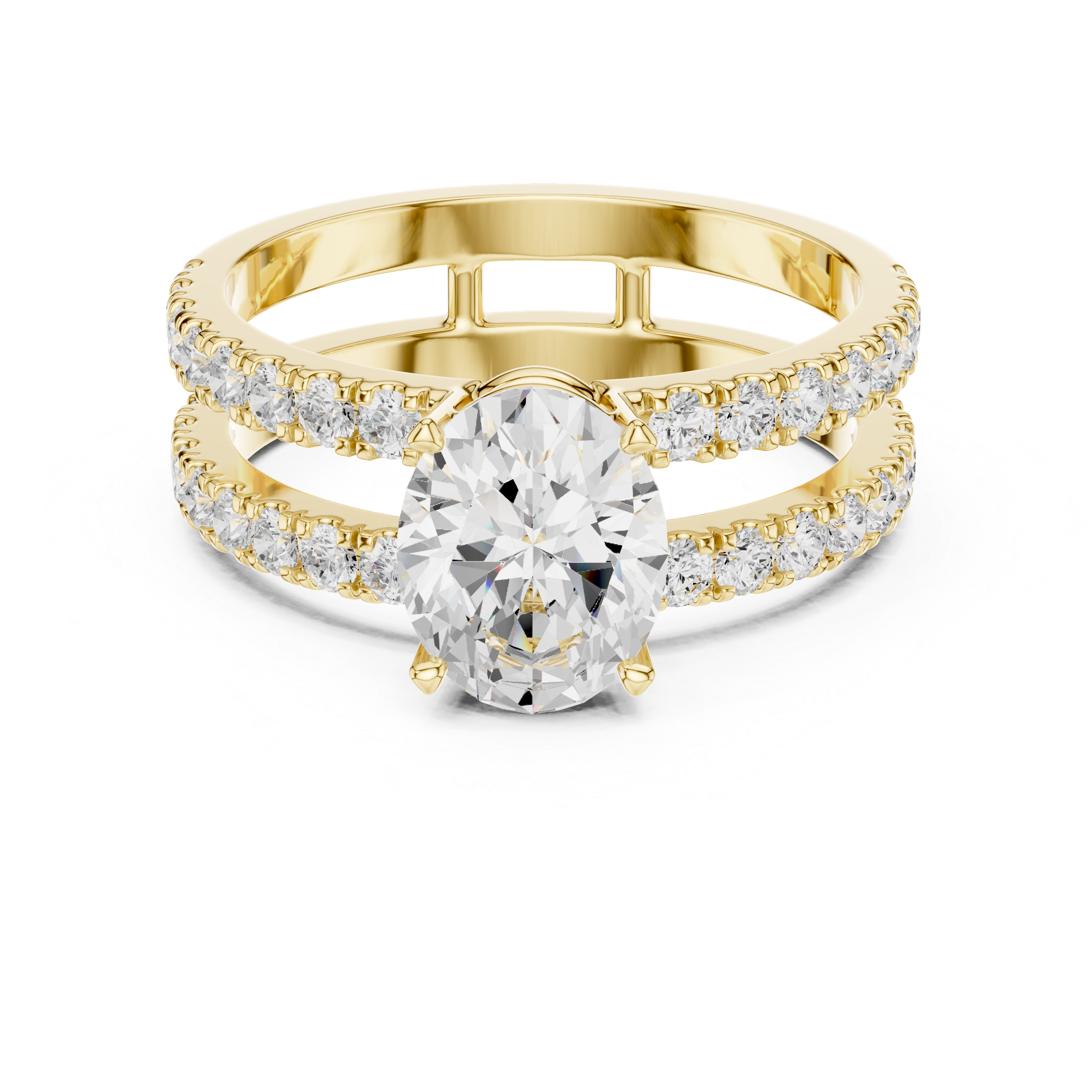 yellow gold oval moissanite ring front view luxury design
