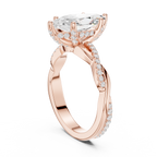 mozow x rose gold marquise moissanite engagement ring angled perspective twisted shank