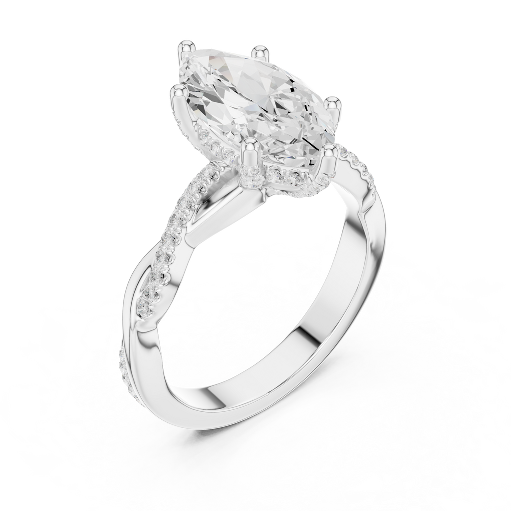 mozow x white gold marquise cut moissanite engagement ring top view brilliant center stone