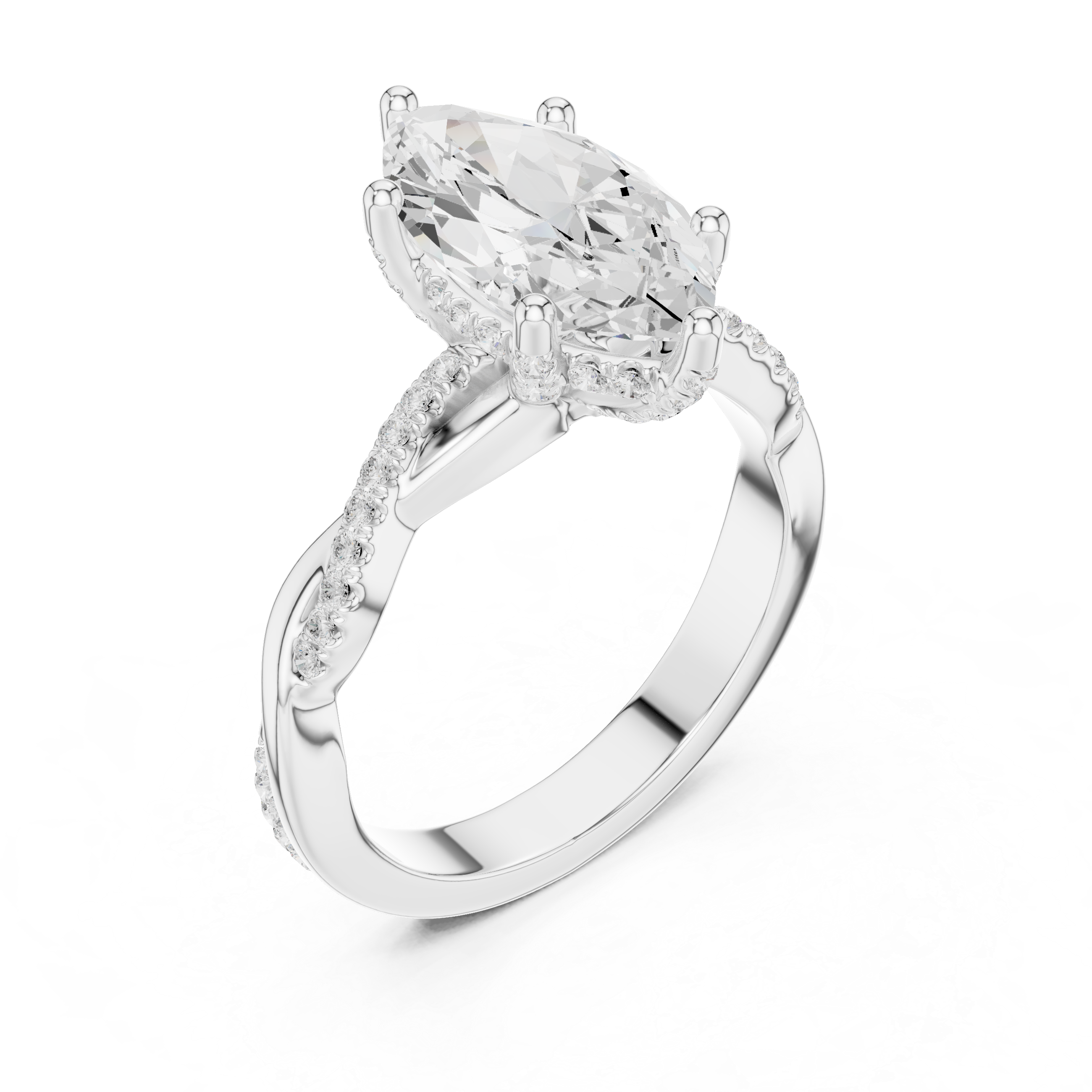 mozow x white gold marquise cut moissanite engagement ring top view brilliant center stone