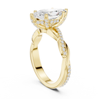 mozow x yellow gold marquise moissanite ring angled view elegant pave shank engagement ring