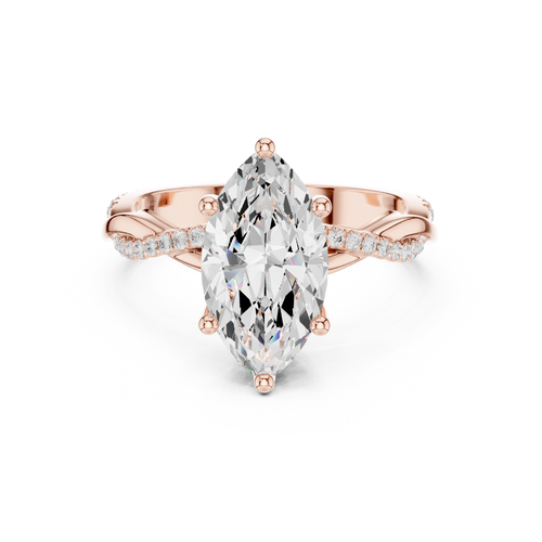 mozow x marquise moissanite twisted pave engagement ring rose gold front view luxury solitaire