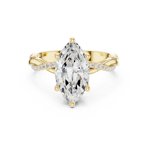 mozow x marquise moissanite engagement ring yellow gold front view luxury twisted band