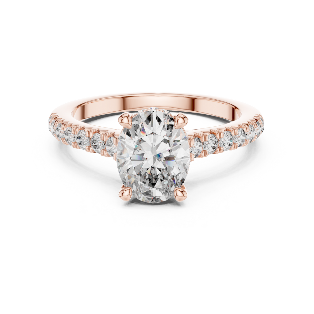 Mozow X oval hidden halo moissanite engagement ring in rose gold 1.97ct proposal ring