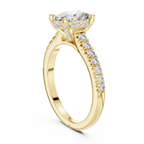 Side profile yellow gold oval hidden halo ring elegant bridal jewellery design