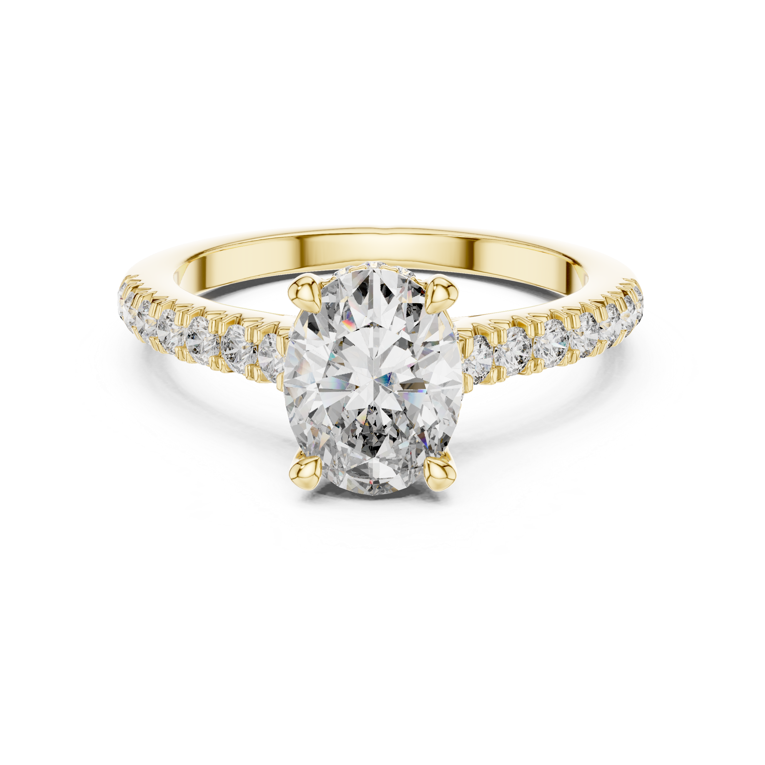 Mozow X oval hidden halo engagement ring in yellow gold 1.97ct moissanite proposal ring